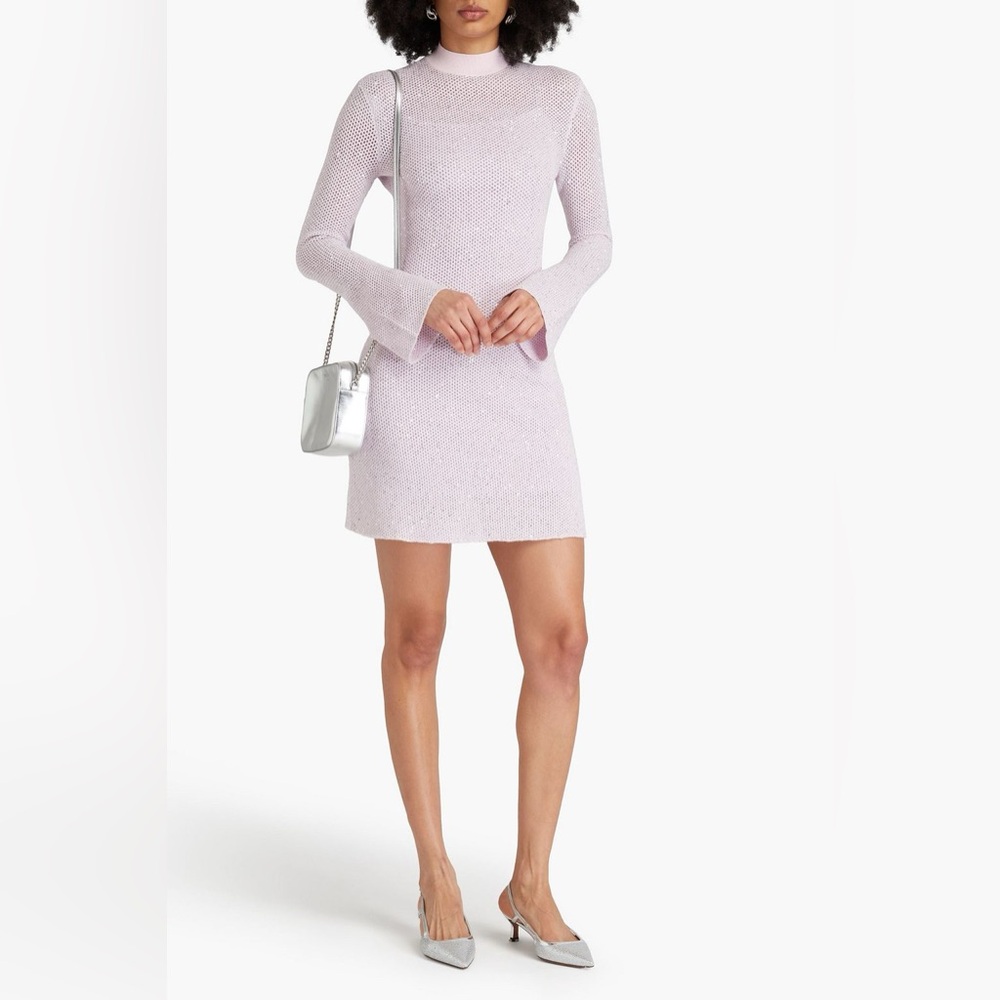 NWT Maje Open Knit Metallic Pink Dress